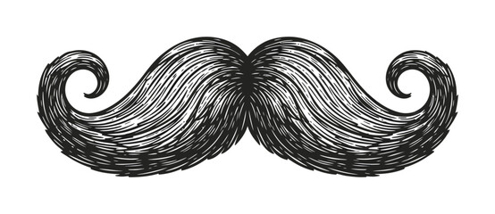 Vintage mustache illustration retro facial hair drawing black and white eps silhouette