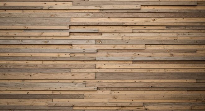Architectural design of a feature wall constructed from staggered reclaimed timber planks, creating a rustic structural panel