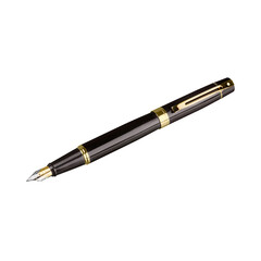 Elegant black fountain pen with gold accents on a transparent background