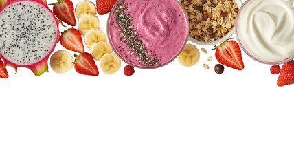 Healthy breakfast bowl with smoothie fruit granola and yogurt