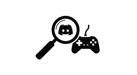 Searching for gaming community and connection with a controller and magnifying glass icon