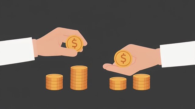 Hands stacking and holding gold dollar coins financial concept illustration