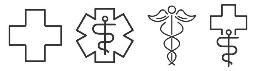 Medical cross and emergency support symbols with shield, phone and family protection on transparent background
