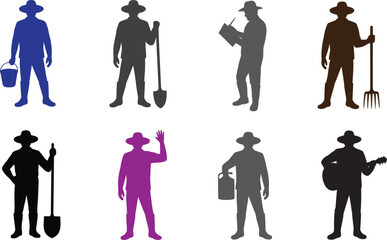 Set Of Farmer and Gardener Silhouettes Vector Agriculture, Farming, and Rural Life Icons