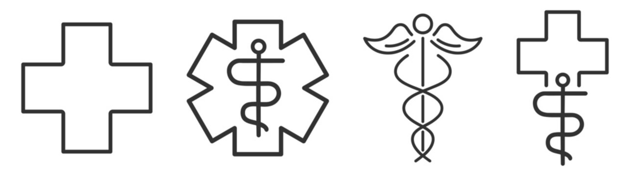 Medical cross and emergency support symbols with shield, phone and family protection on transparent background