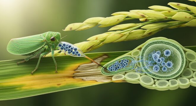 Transmission of rice tungro virus by leafhopper