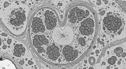 TEM showing viral protein bodies near plant cell nucleus