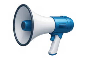 Megaphone amplifying voice, making announcement, spreading news, communicating message with clear sound