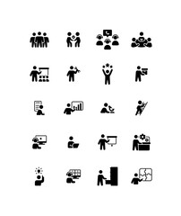 Business Teamwork Training and Success Glyph Icons Set