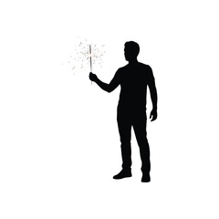 Silhouette of a man holding a sparkler with glowing embers