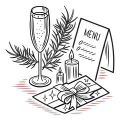 hand drawn vector illustration of a champagne