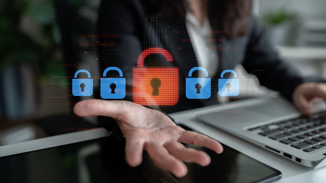 Digital security concept illustrating a cybersecurity breach, with a red unlocked padlock indicating data exposure among secure systems, emphasizing system vulnerability and risk Latch - Powered by Adobe