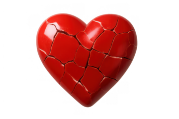 Red broken heart symbol representing painful heartbreak, separation, divorce, grief, and ending relationships with transparent background