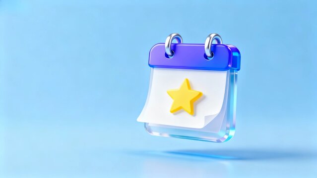 Blue purple seal, silver white metal ring, white paper 3D floating frosted glass calendar icon