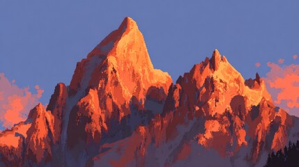 Pixel art mountain peak at dawn