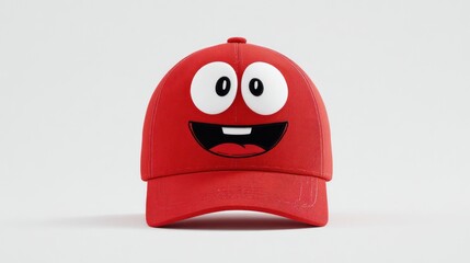 Red baseball cap with cartoon face