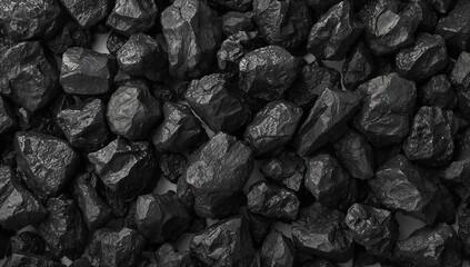 a collection of black coal. The image showcases the rough texture and various sizes of the coal pieces