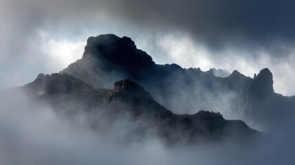 Misty mountain peaks