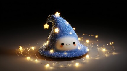 Cute, blue wizard hat, stars, lights