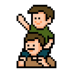 Fototapeta premium Pixel father carrying happy child