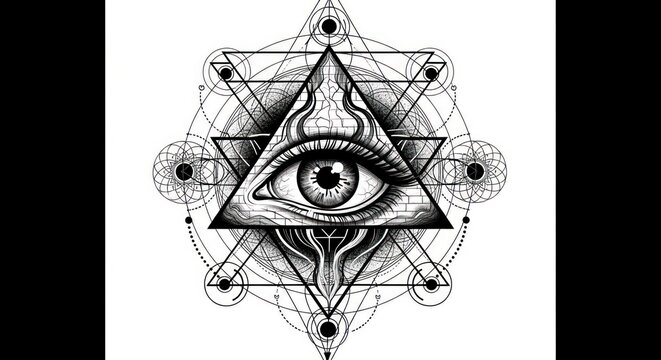 Mystical Eye of Providence with Geometric Symbols.