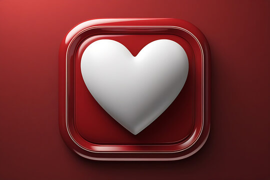 3D White Heart Icon on Red Background – Love and Social Media Symbol Valentine’s Day graphics, and digital communication themes. - Powered by Adobe