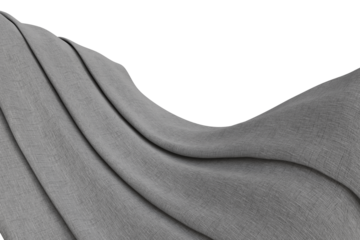 A detailed close-up of light grey textured fabric, possibly linen, gracefully draped with soft folds and dynamic curves transparent  background