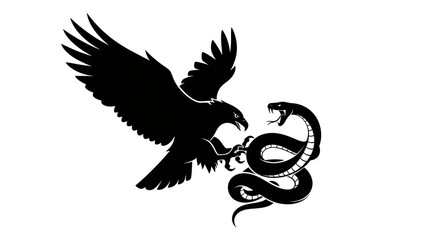 Powerful eagle in a fierce battle with a serpent silhouette.