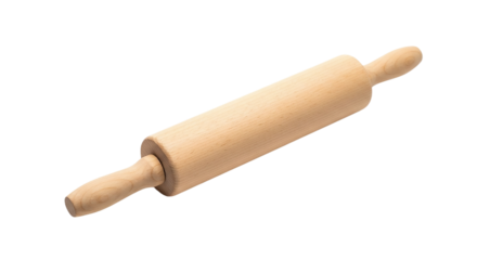 Wooden rolling pin isolated on transparent background, a kitchen utensil for rolling dough