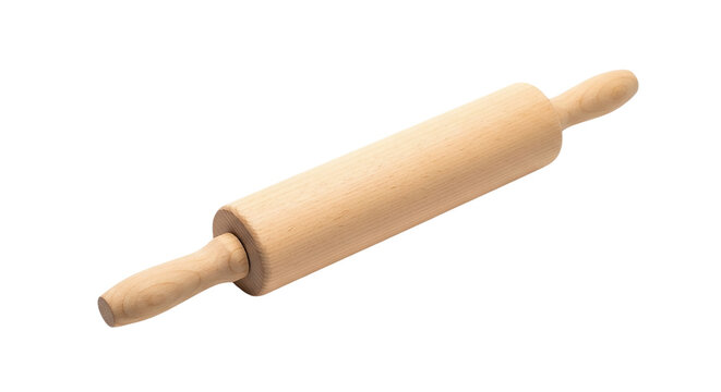 Wooden rolling pin isolated on transparent background, a kitchen utensil for rolling dough
