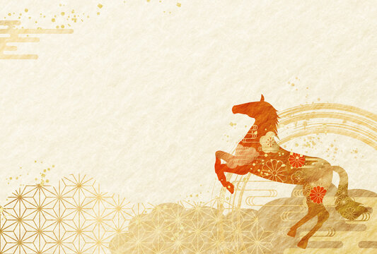 2026年　午年の年賀状　和柄　和紙の背景