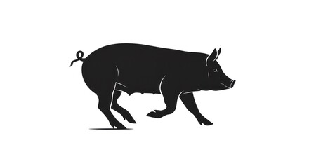 Running Pig Silhouette Farm Animal Vector Icon.