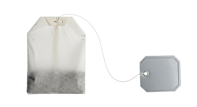 Tea bag with blank label isolated on transparent background ready for hot water - Powered by Adobe