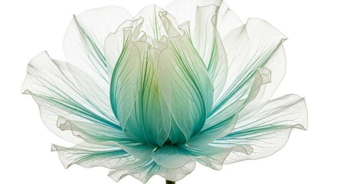 Closeup of a beautiful, translucent tulip flower isolated on transparent background