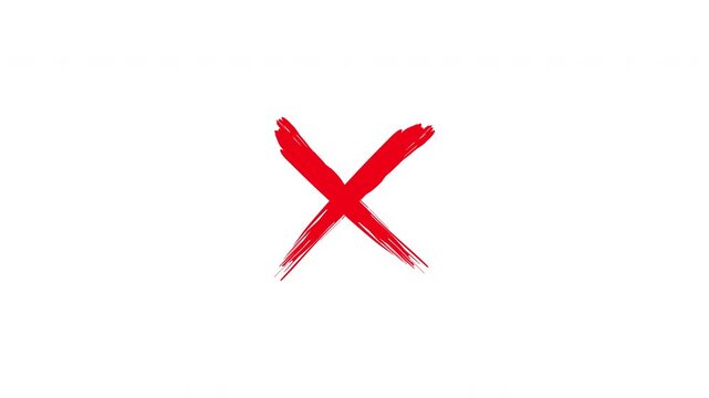 Hand-drawn red X mark animation with transparent background