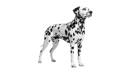 Full length portrait of a dalmatian dog isolated on transparent background, standing tall