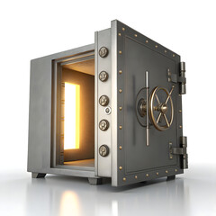 Open Bank Vault Safe with Glowing Interior Light