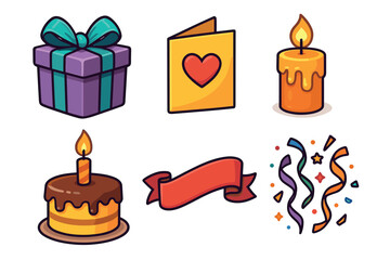 Celebration elements for special occasions and joyful events. Set of 6 vector illustration
