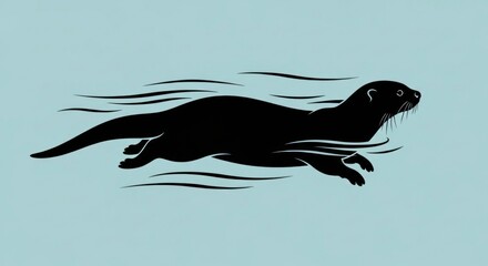 Sleek Otter Silhouette Swimming Through Water - A Minimalist Wildlife Illustration.