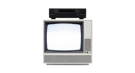 Old television with vcr isolated on transparent background, vintage technology concept