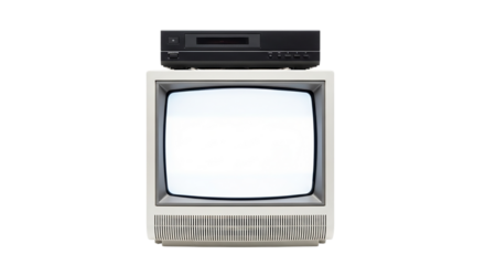 Vintage television with vcr isolated on transparent background, retro technology concept
