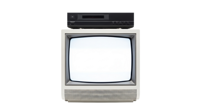 Vintage television with vcr isolated on transparent background, retro technology concept