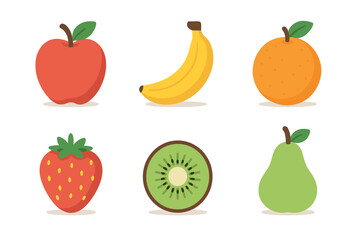 Colorful collection of fresh fruits for healthy lifestyle. Set of 6 vector illustration