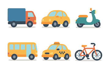 Diverse collection of vehicles for urban transportation design. Set of 6 vector illustration
