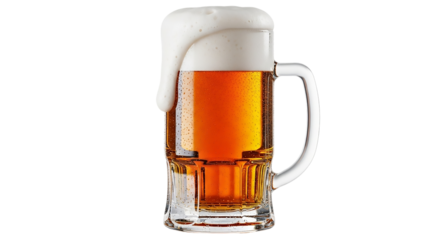 A refreshing mug of beer with foam isolated on transparent background, perfect for a celebration