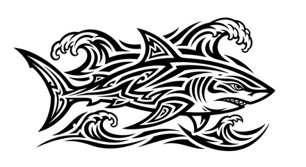 Tribal shark tattoo design with waves powerful ocean predator art.