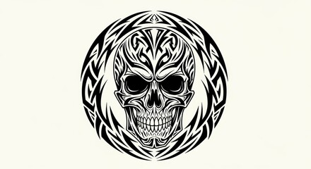 Tribal Skull Tattoo Design - Intricate Vector Art for Edgy Aesthetics.