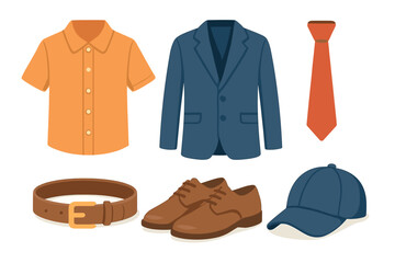 Business attire ensemble for professional settings and formal events. Set of 6 vector illustration