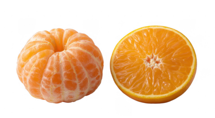 Peeled tangerine and orange slice isolated on a transparent background