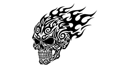 Tribal Flaming Skull Head Vector Graphic Illustration.